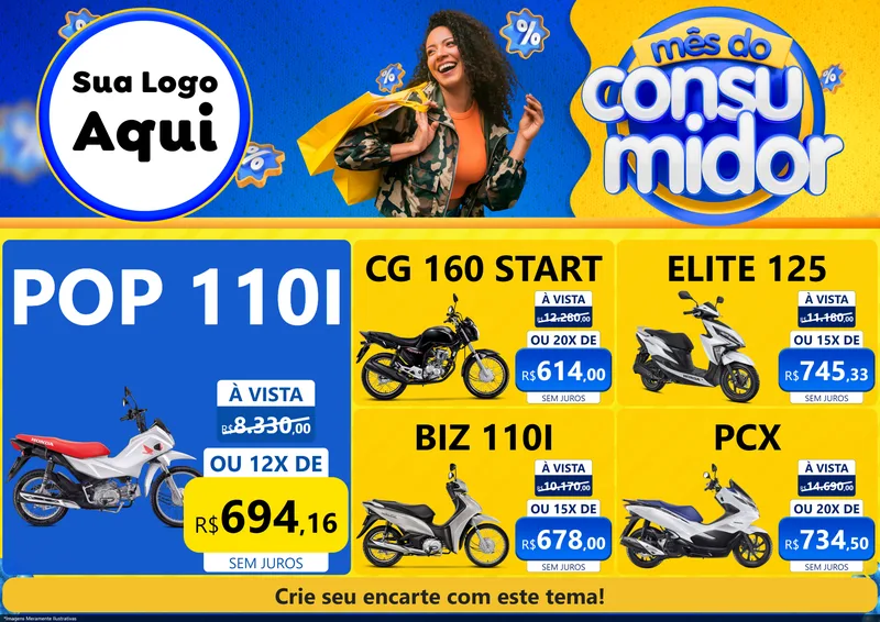 Modelo de Encarte para Encarte A4 Horizontal com o tema Mês do Consumidor para Concessionaria de Motos