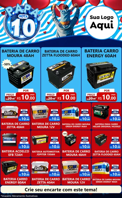Modelo de Encarte para Encarte Grande com o tema Papai Nota 10 para Baterias Elétricas