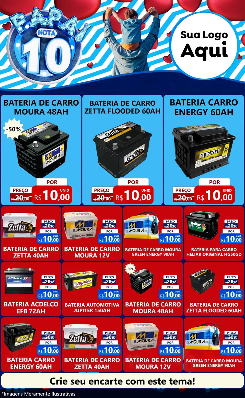 Modelo de Encarte para Encarte Grande com o tema Papai Nota 10 para Baterias Elétricas