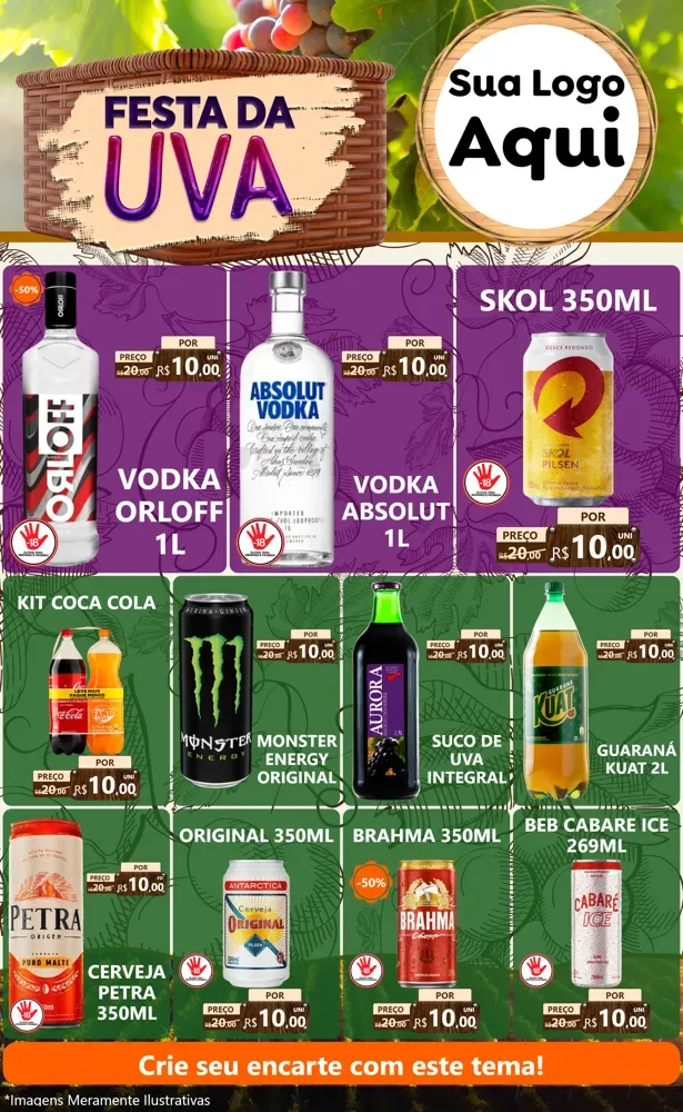 Modelo de Encarte para Encarte Grande com o tema Festa da Uva para Distribuidora de bebidas