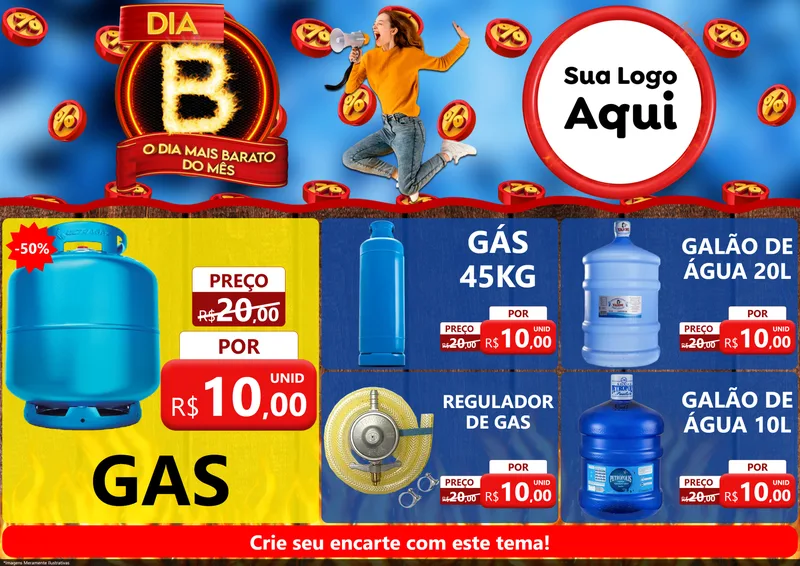 Modelo de Encarte para Encarte A4 Horizontal com o tema Dia B - O Dia Mais Barato Do Mês para Água e gás
