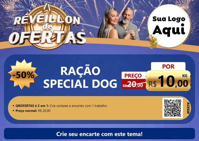 Modelo de Cartaz para Cartaz A4 Horizontal com o tema Réveillon de Ofertas para Pet Shop