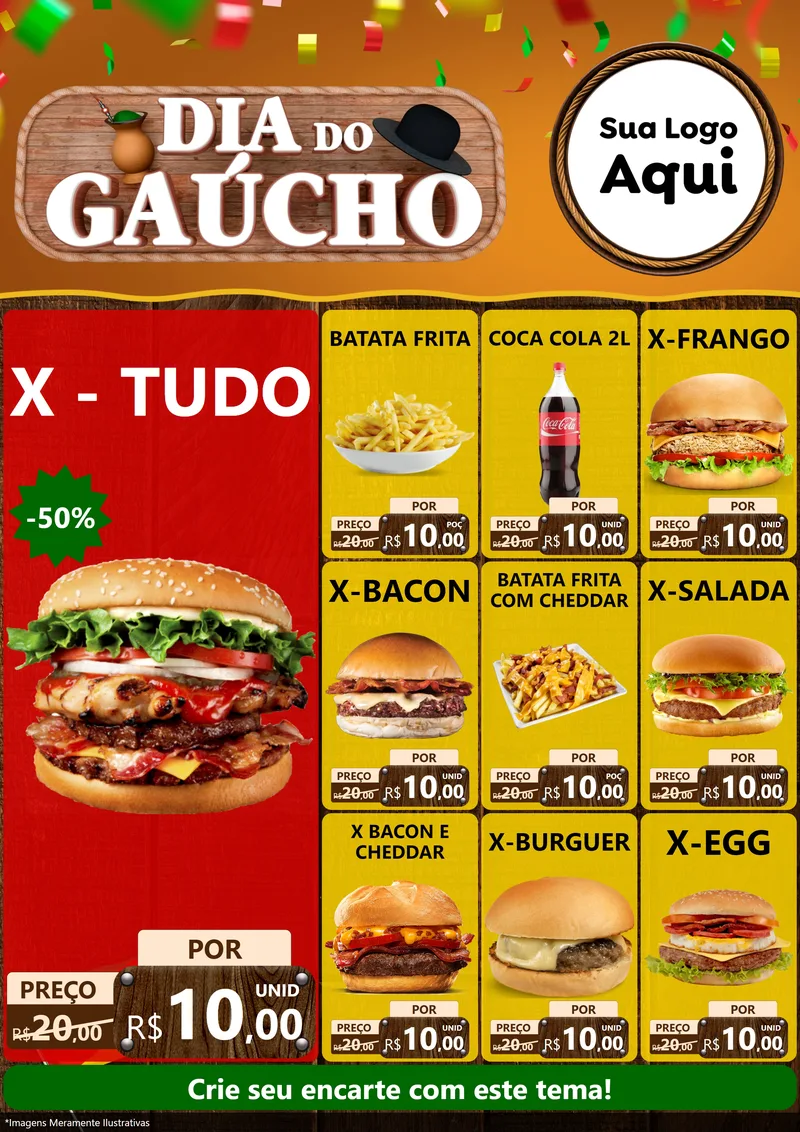 Modelo de Encarte para Encarte A4 Vertical com o tema Dia do Gaúcho para Hamburgueria