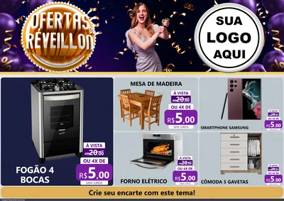 Modelo de Encarte para Encarte A4 Horizontal com o tema Ofertas de Réveillon para Móveis e Eletro
