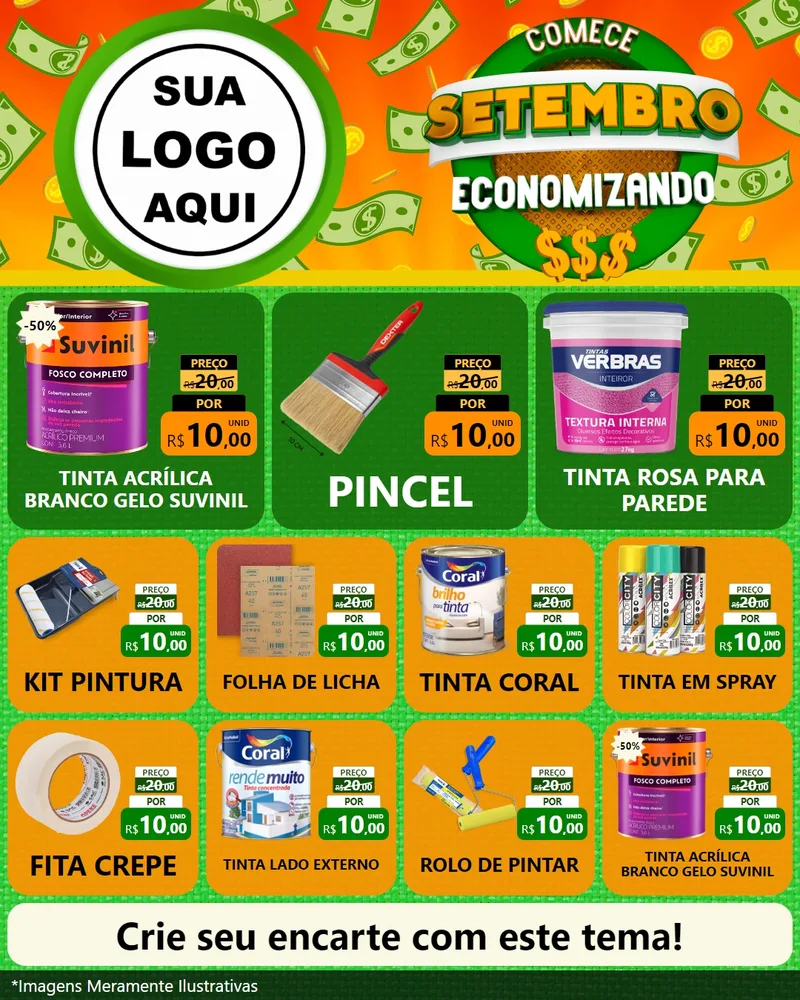 Modelo de Rede Social para Feed Instagram com o tema Comece Setembro Economizando para Tintas e Ferramentas