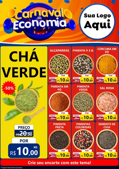 Modelo de Encarte para Encarte A4 Vertical com o tema Carnaval da Economia para Produtos Naturais