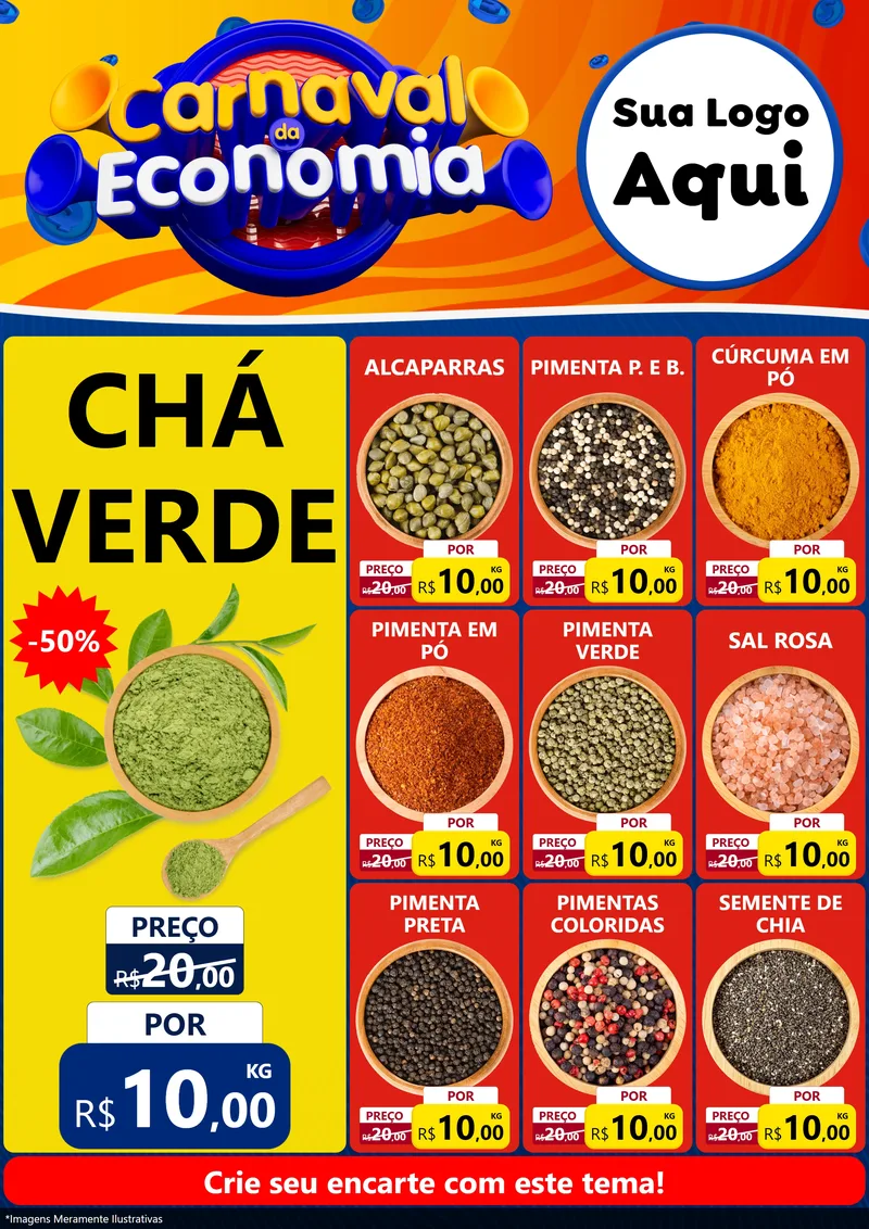 Modelo de Encarte para Encarte A4 Vertical com o tema Carnaval da Economia para Produtos Naturais
