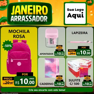 Modelo de Rede Social para Feed Facebook com o tema Janeiro Arrasador para Papelaria