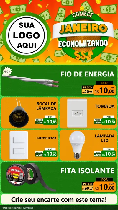 Modelo de TV para TV Vertical com o tema Comece Janeiro Economizando para Materiais Elétricos