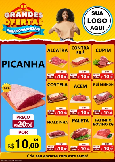 Modelo de Encarte para Encarte A4 Vertical com o tema Grandes Ofertas Para Economizar! para Açougue