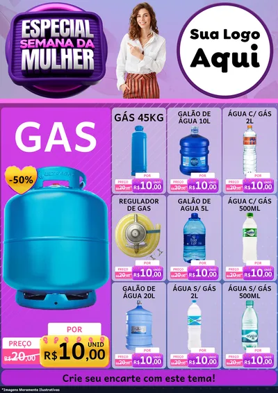 Modelo de Encarte para Encarte A4 Vertical com o tema Especial Semana da Mulher para Água e gás
