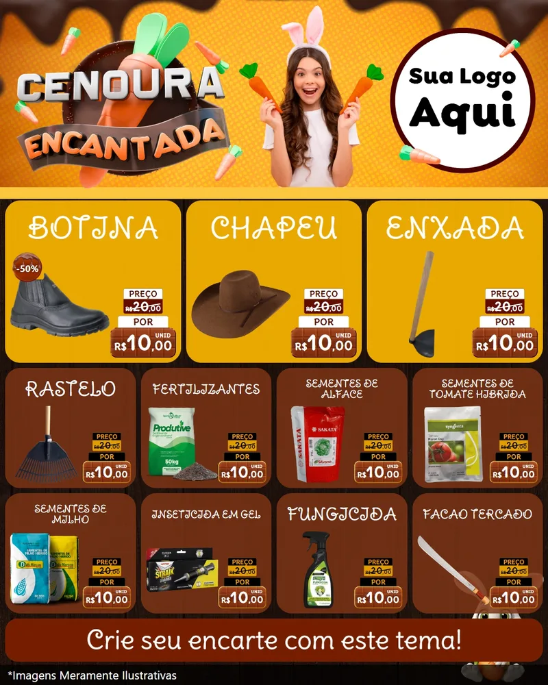 Modelo de Rede Social para Feed Instagram com o tema Cenoura Encantada - Páscoa para Agropecuária