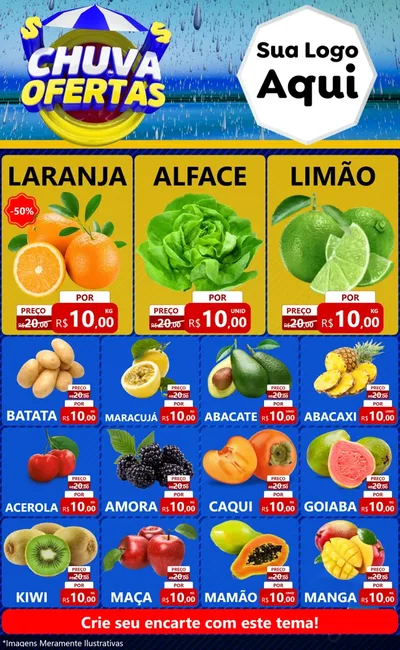 Modelo de Encarte para Encarte Grande com o tema Chuva de Ofertas para Hortifrúti