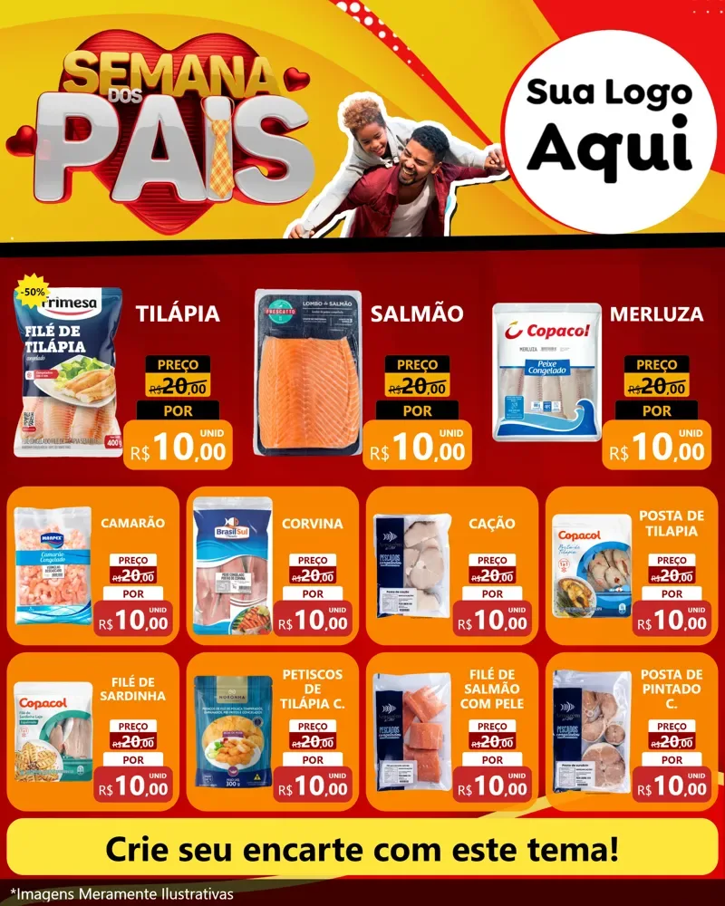 Modelo de Rede Social para Feed Instagram com o tema Semana Dos Pais para Peixaria