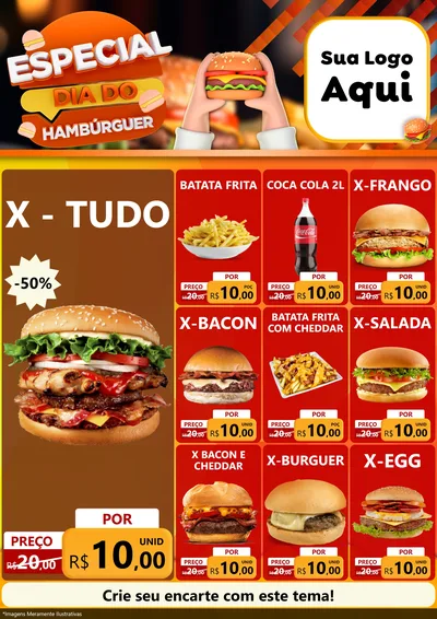 Modelo de Encarte para Encarte A4 Vertical com o tema Especial Dia do Hamburguer para Hamburgueria