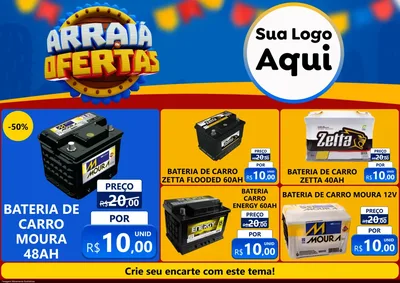 Modelo de Encarte para Encarte A4 Horizontal com o tema Arraiá de Ofertas - Junina para Baterias Elétricas