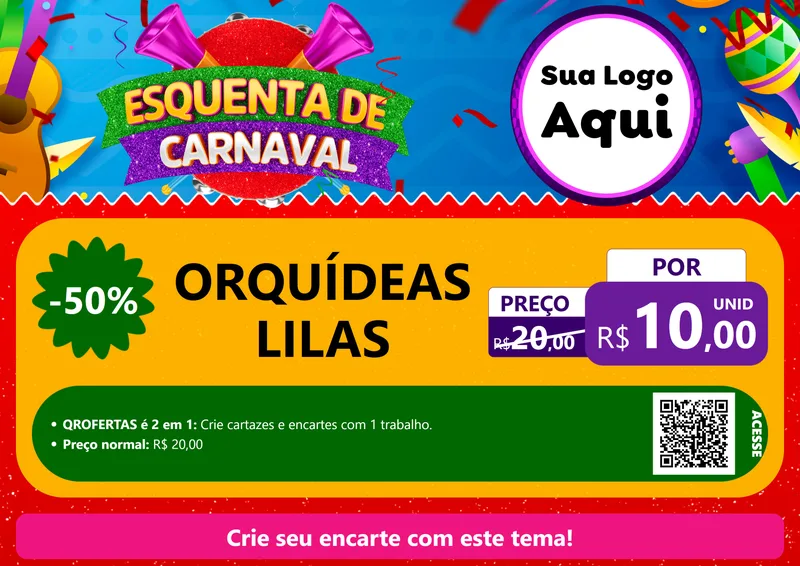 Modelo de Cartaz para Cartaz A4 Horizontal com o tema Esquenta de Carnaval para Floricultura e jardim