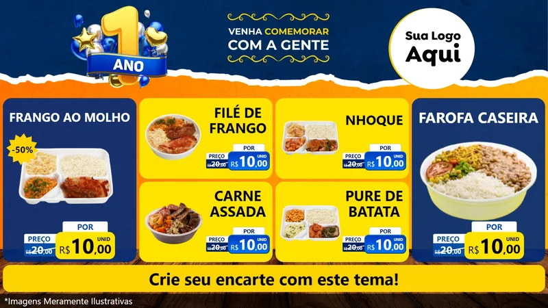 Modelo de TV para TV Horizontal com o tema Um Ano de Aniversário para Restaurante