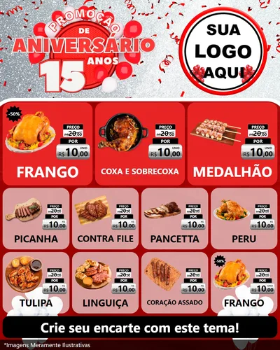 Modelo de Rede Social para Feed Instagram com o tema Promoção de Aniversário - 15 Anos para Assados