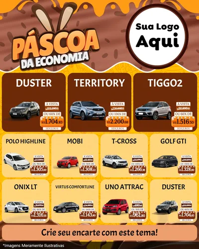 Modelo de Rede Social para Feed Instagram com o tema Páscoa da Economia para Concessionaria de Carros