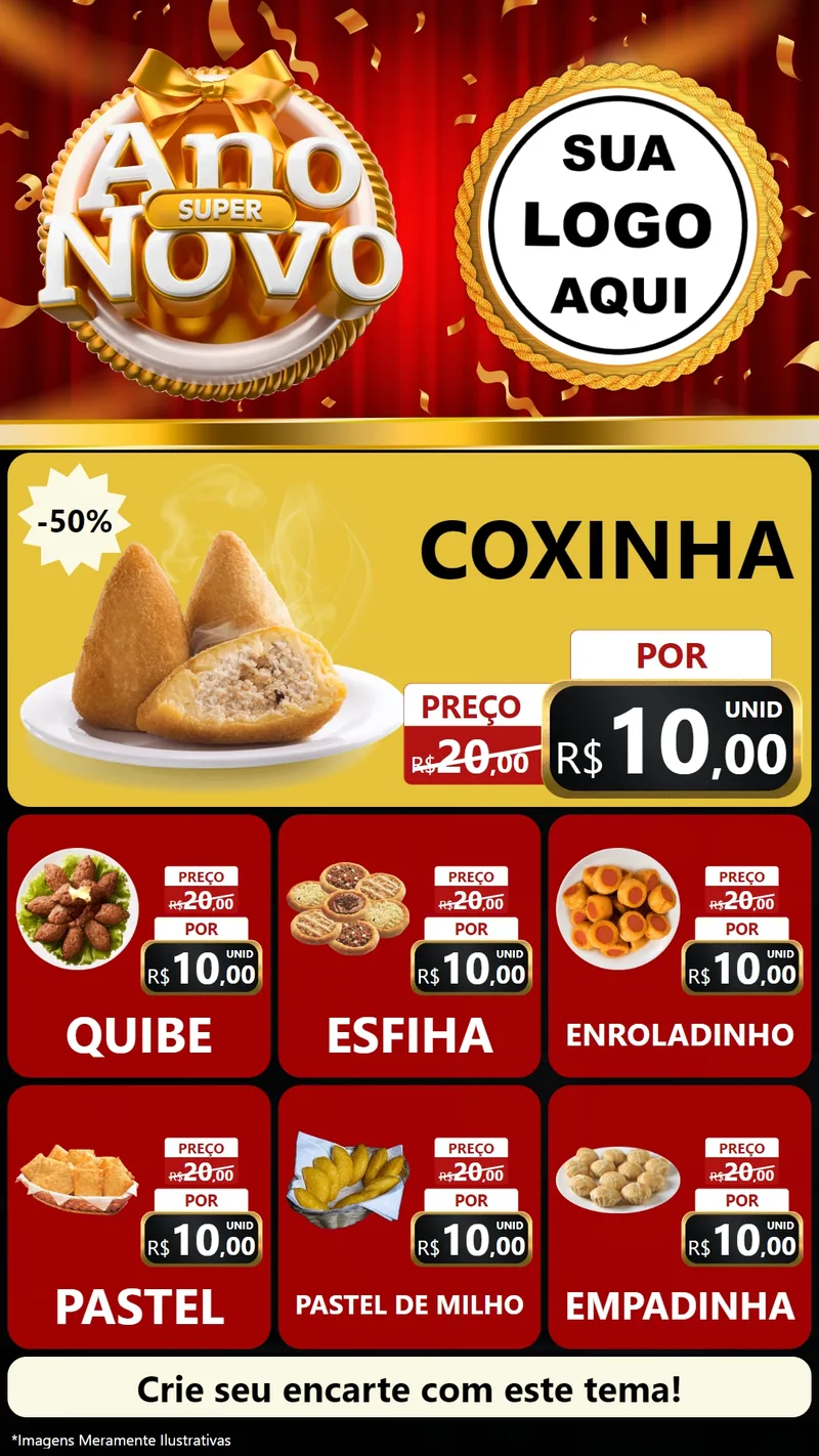 Modelo de Rede Social para Stories com o tema Super Ano Novo para Salgadaria
