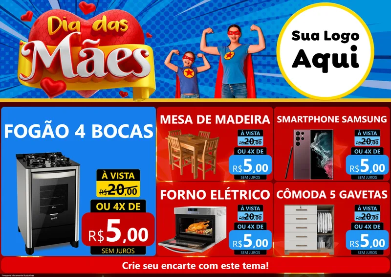 Modelo de Encarte para Encarte A4 Horizontal com o tema Dia das Mães para Móveis e Eletro