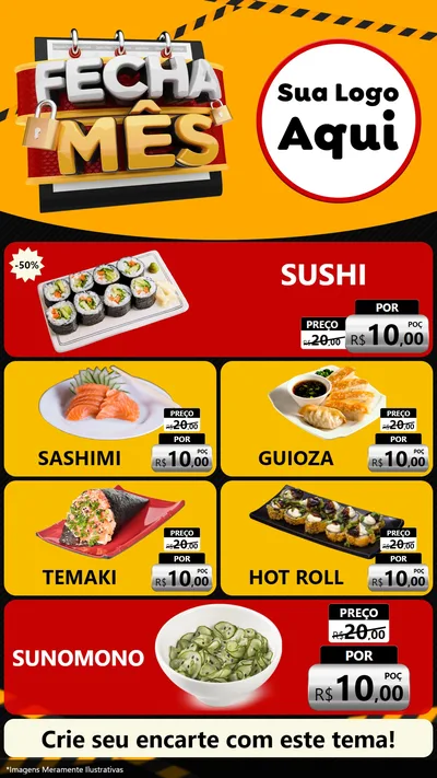 Modelo de TV para TV Vertical com o tema Fecha Mês para Comida japonesa