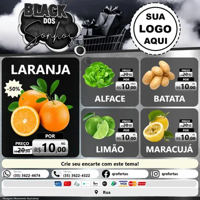 Modelo de Rede Social para Feed Facebook com o tema Black dos Sonhos para Hortifrúti
