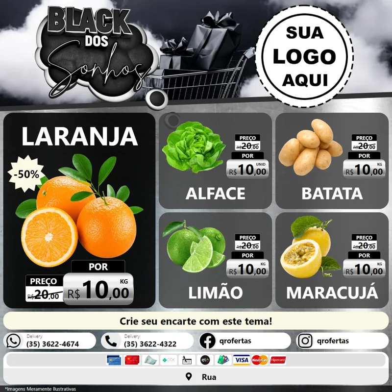 Modelo de Rede Social para Feed Facebook com o tema Black dos Sonhos para Hortifrúti