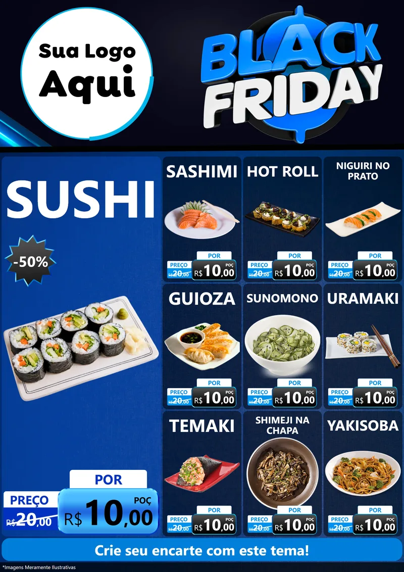 Modelo de Encarte para Encarte A4 Vertical com o tema Black Friday para Comida japonesa