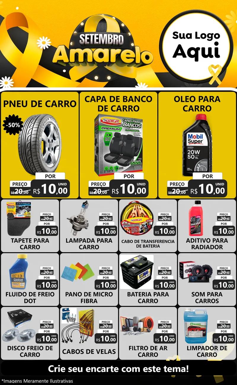 Modelo de Encarte para Encarte Grande com o tema Setembro Amarelo para Auto peças