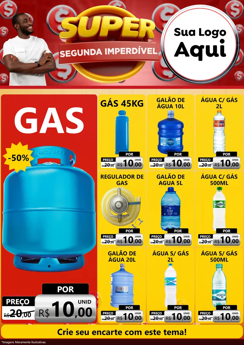Modelo de Encarte para Encarte A4 Vertical com o tema Super Segunda Imperdível para Água e gás