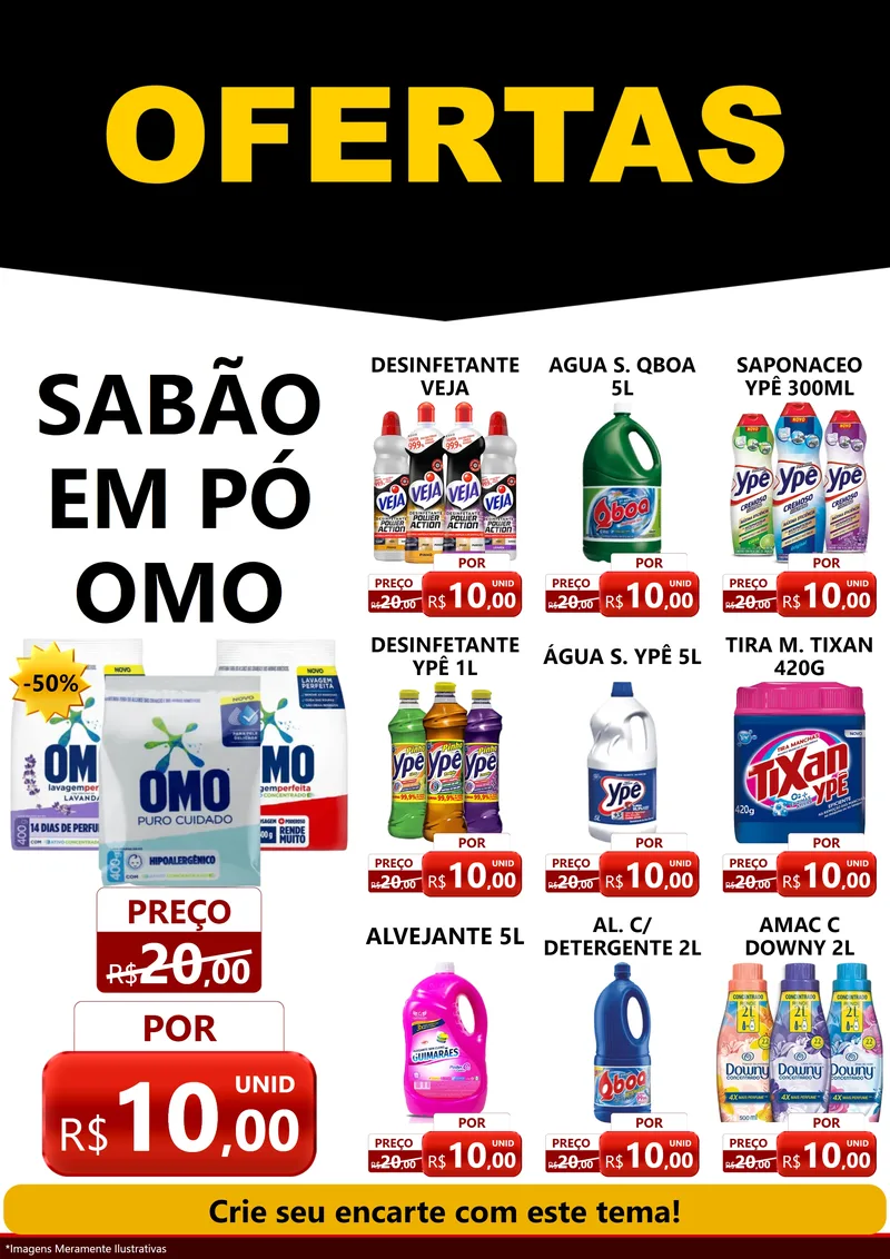 Modelo de Encarte para Encarte A4 Vertical com o tema Ofertas Preto e Vermelho Cartaz para Produtos de Limpeza