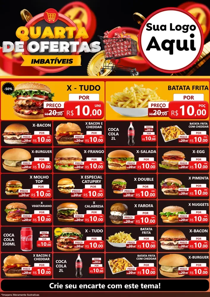 Modelo de Encarte para Encarte A4 Vertical com o tema Quarta de Ofertas Imbatíveis para Hamburgueria