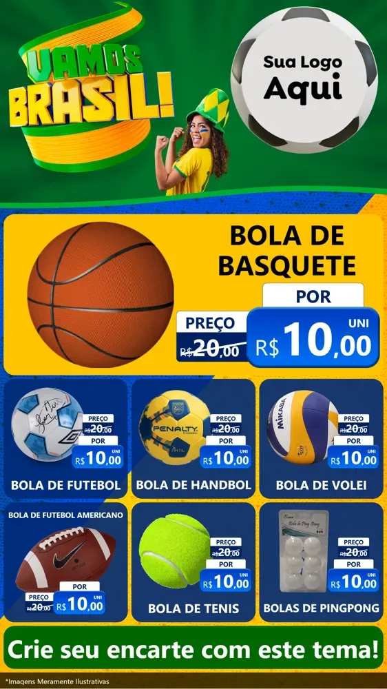 Modelo de Rede Social para Stories com o tema Vamos Brasil - Copa para Artigos Esportivos