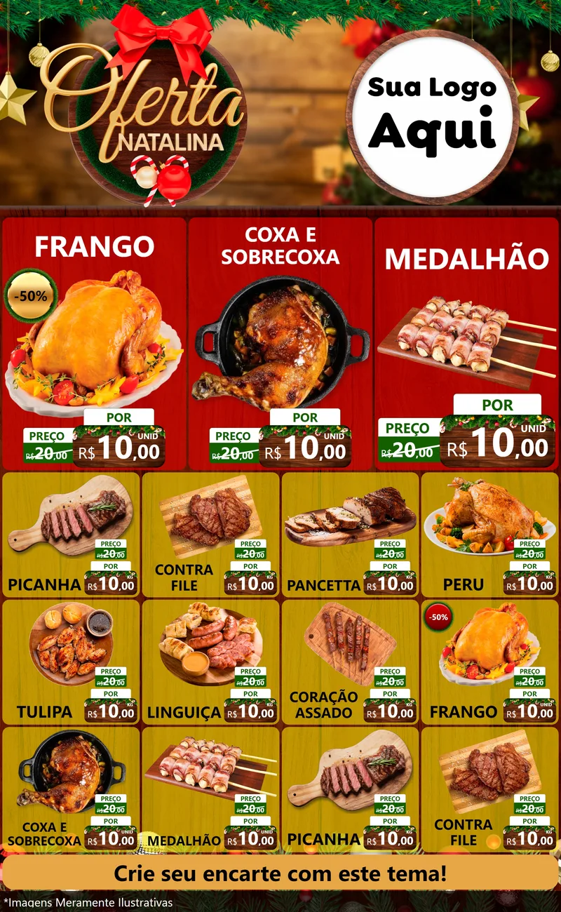 Modelo de Encarte para Encarte Grande com o tema Ofertas Natalina para Assados