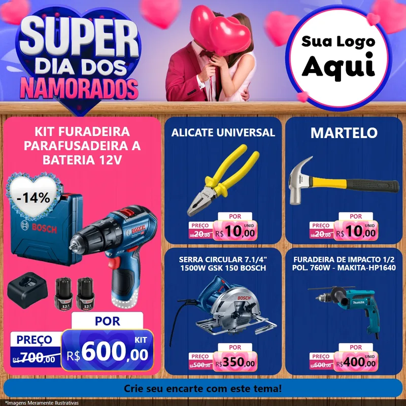 Modelo de Rede Social para Feed Facebook com o tema Super Dia dos Namorados para Maquinas e Ferramentas