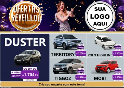 Modelo de Encarte para Encarte A4 Horizontal com o tema Ofertas de Réveillon para Concessionaria de Carros