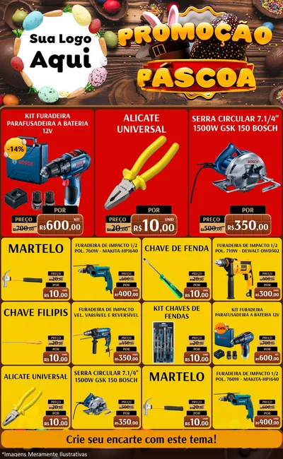 Modelo de Encarte para Encarte Grande com o tema Promoção Páscoa para Maquinas e Ferramentas