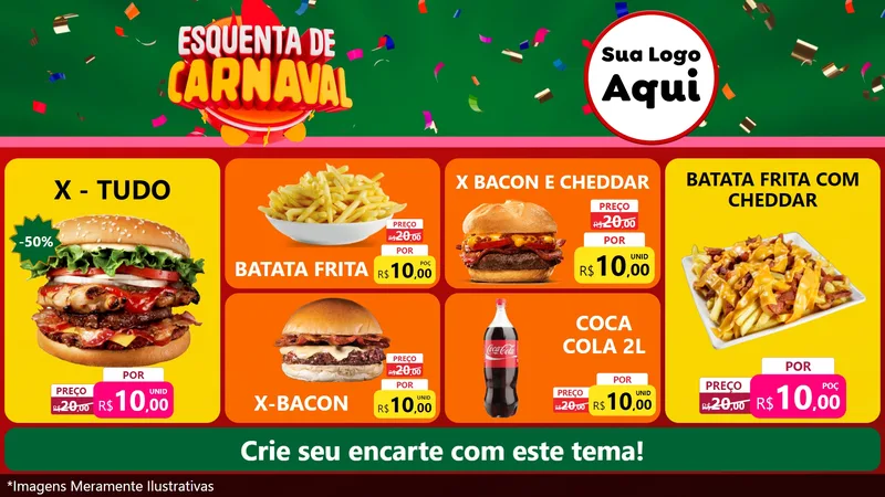 Modelo de TV para TV Horizontal com o tema Esquenta de Carnaval para Hamburgueria