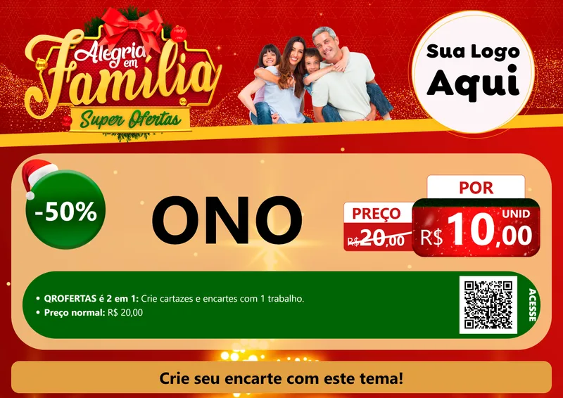 Modelo de Cartaz para Cartaz A4 Horizontal com o tema Alegria em Família Super Ofertas - Natal para Óticas