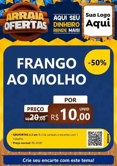 Modelo de Cartaz para Cartaz A4 Vertical com o tema Arraiá de Ofertas - Junina para Restaurante