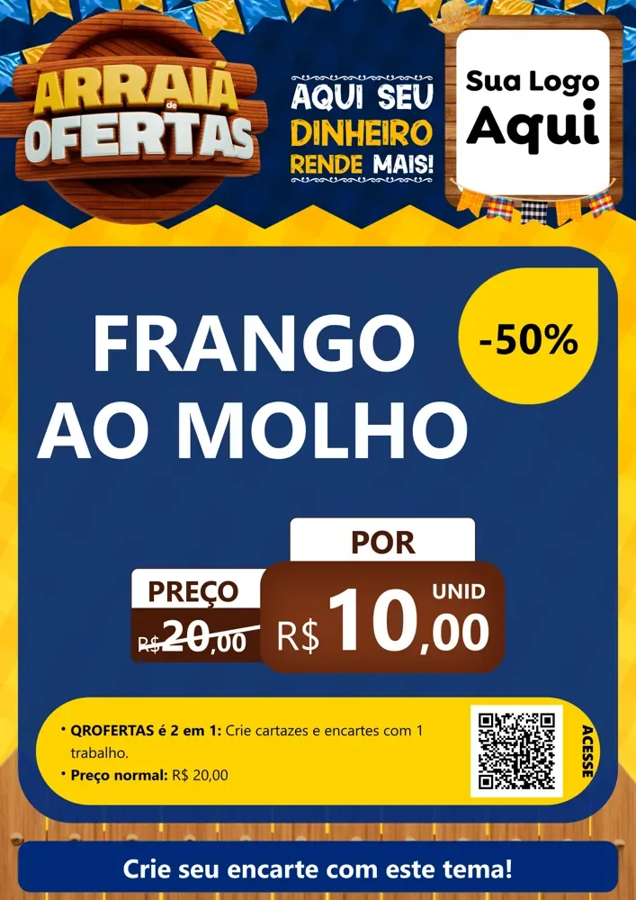 Modelo de Cartaz para Cartaz A4 Vertical com o tema Arraiá de Ofertas - Junina para Restaurante