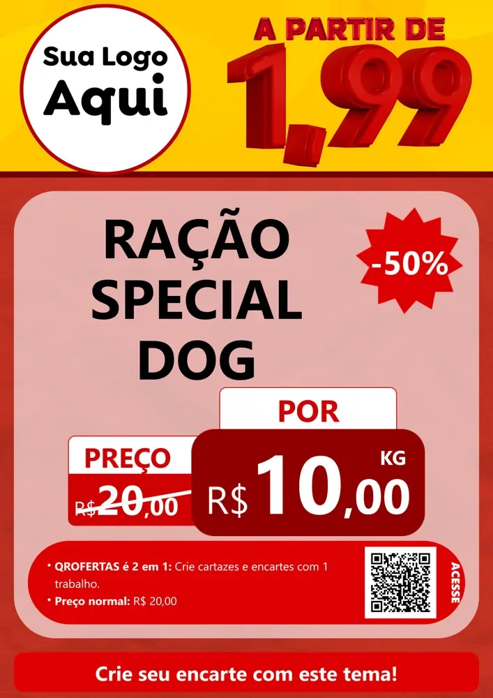 Modelo de Cartaz para Cartaz A4 Vertical com o tema A Partir de Um e Noventa e Nove - 1,99 para Pet Shop