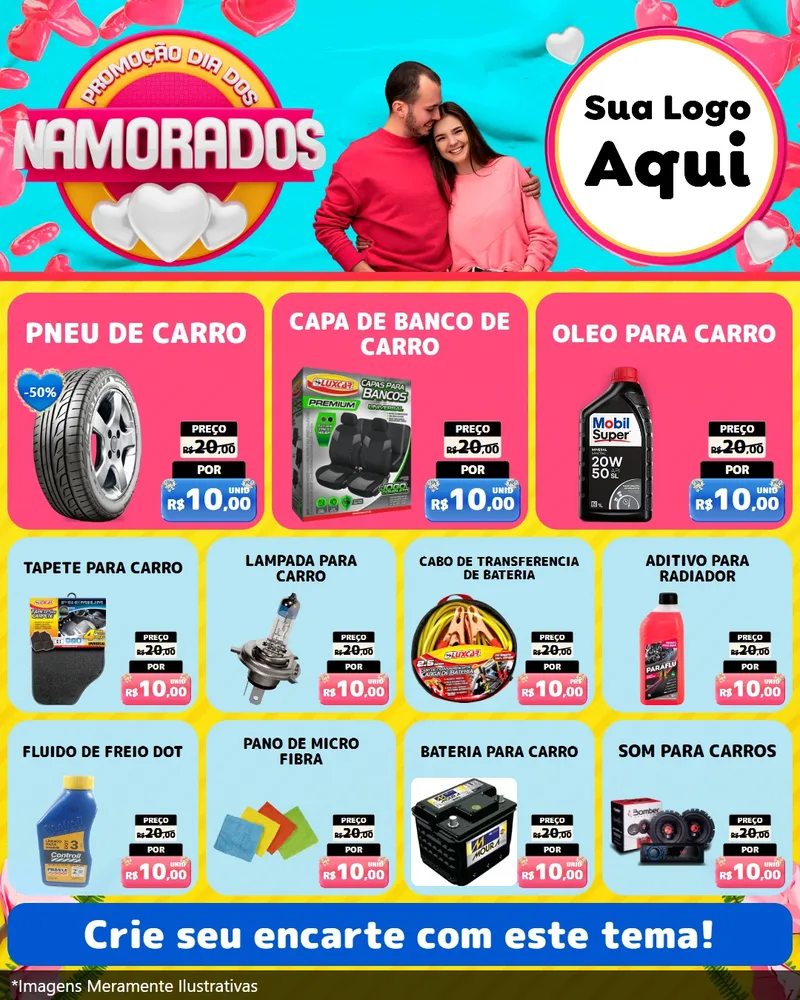 Modelo de Rede Social para Feed Instagram com o tema Promoção Dia dos Namorados para Auto peças