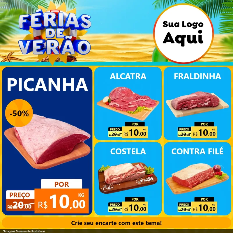 Modelo de Rede Social para Feed Facebook com o tema Férias de Verão para Açougue