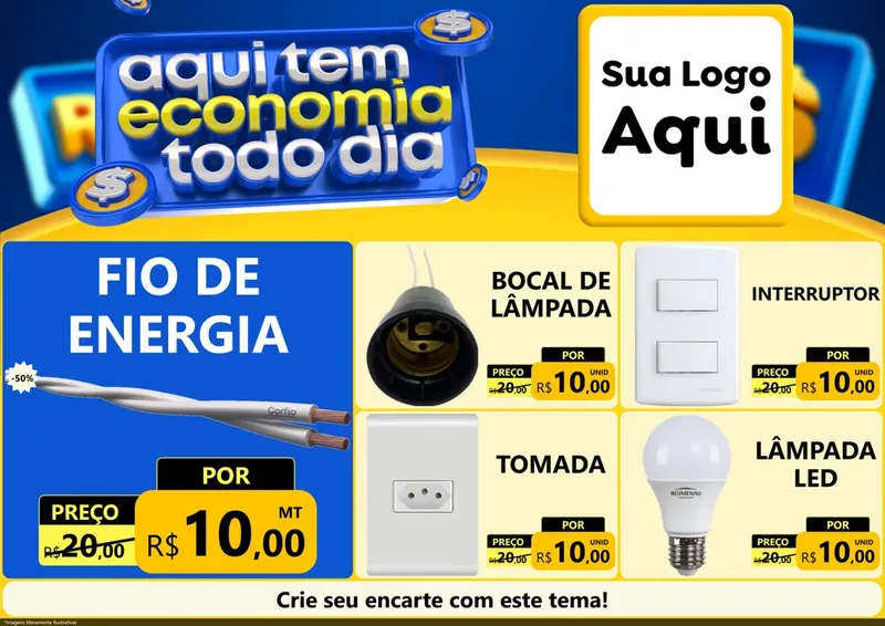 Modelo de Encarte para Encarte A4 Horizontal com o tema Aqui Tem Economia Todo Dia para Materiais Elétricos