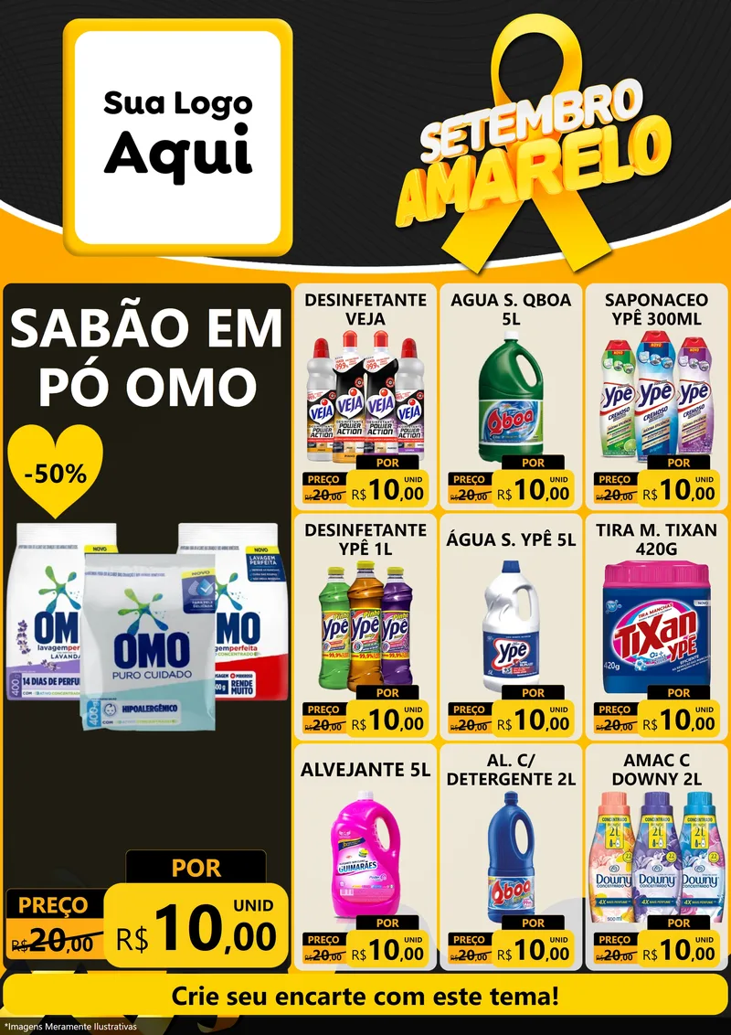 Modelo de Encarte para Encarte A4 Vertical com o tema Setembro Amarelo para Produtos de Limpeza