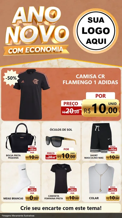 Modelo de Rede Social para Stories com o tema Ano Novo Com Economia para Roupas e acessórios