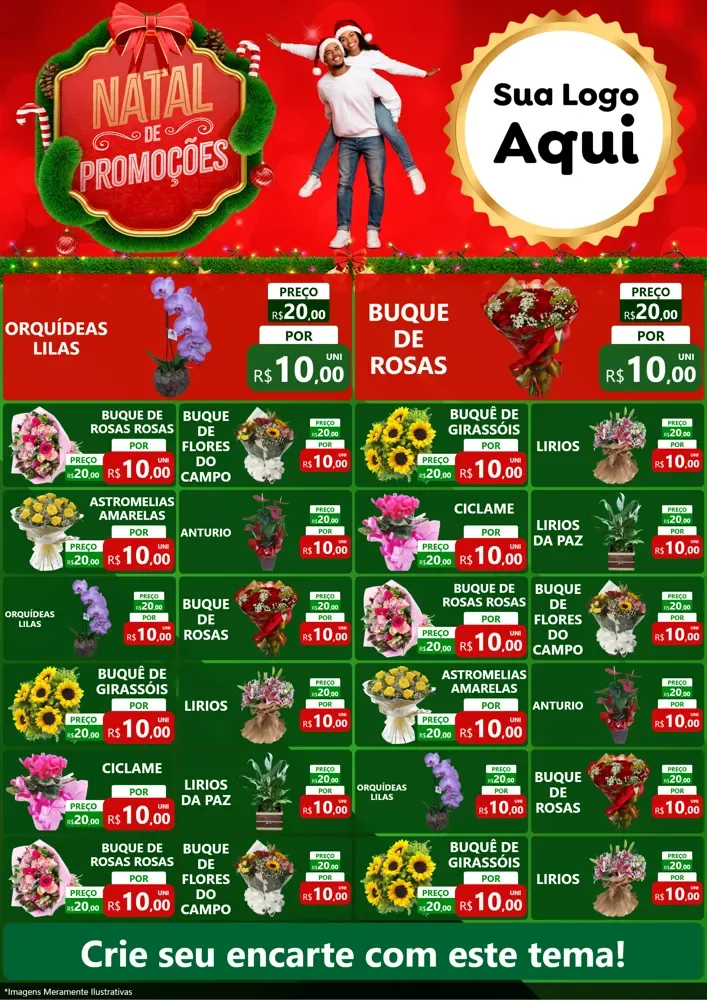 Modelo de Encarte para Encarte A4 Vertical com o tema Natal de Promoções para Floricultura e jardim